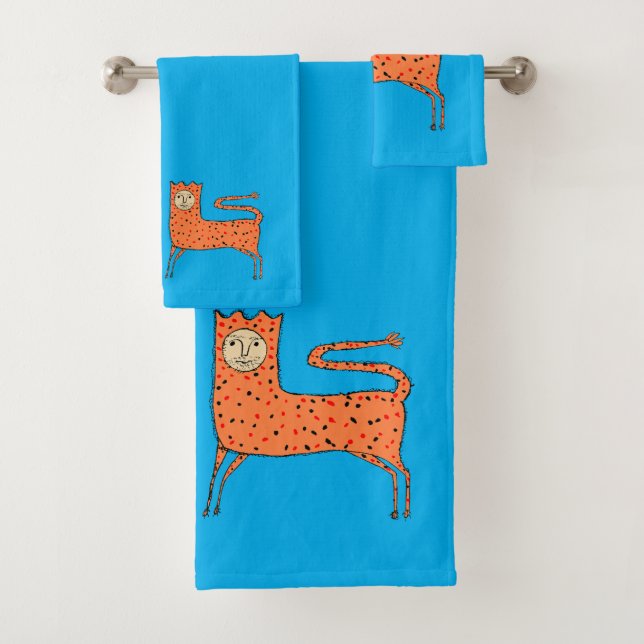 18th C English Primitive Lion Bath Towel Set (Insitu)