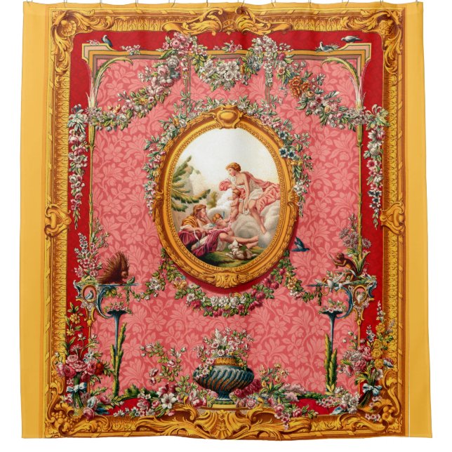 18th century baroque print people and cherubs shower curtain (Front)