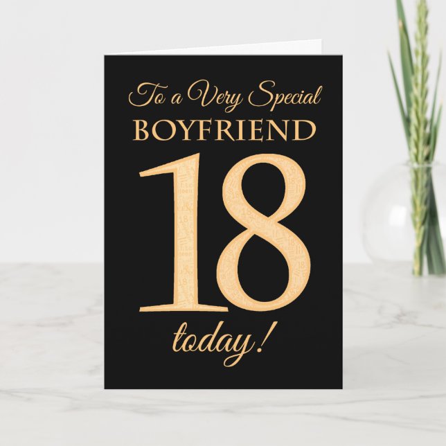 18th Gold-effect on Black for Boyfriend Birthday Card (Front)