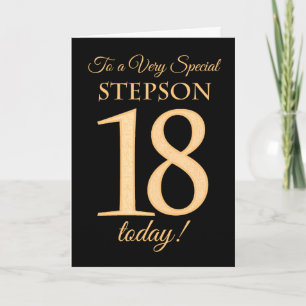 18th Gold-effect on Black for Stepson Birthday Card