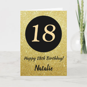 18th Happy Birthday Black and Gold Glitter Card
