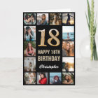 18th Happy Birthday Black and Gold Photo Collage