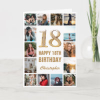 18th Happy Birthday Gold and White Photo Collage