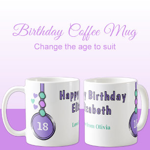 18th happy birthday name purple green coffee mug