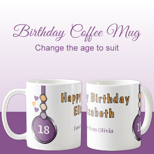 18th happy birthday name purple orange coffee mug