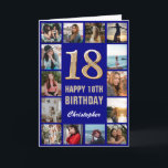 18th Happy Birthday Navy Blue & Gold Photo Collage Card<br><div class="desc">18th Happy Birthday Navy Blue and Gold Photo Collage Birthday Card. For further customisation,  please click the "Customise it" button and use our design tool to modify this template.</div>