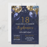 18th Invite Navy Gold Birthday Invitation<br><div class="desc">18th Birthday Invitation 18th Invite Navy Gold Invitation,  Balloons, </div>