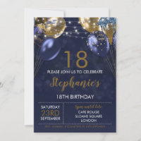 18th Invite Navy Gold Birthday Invitation
