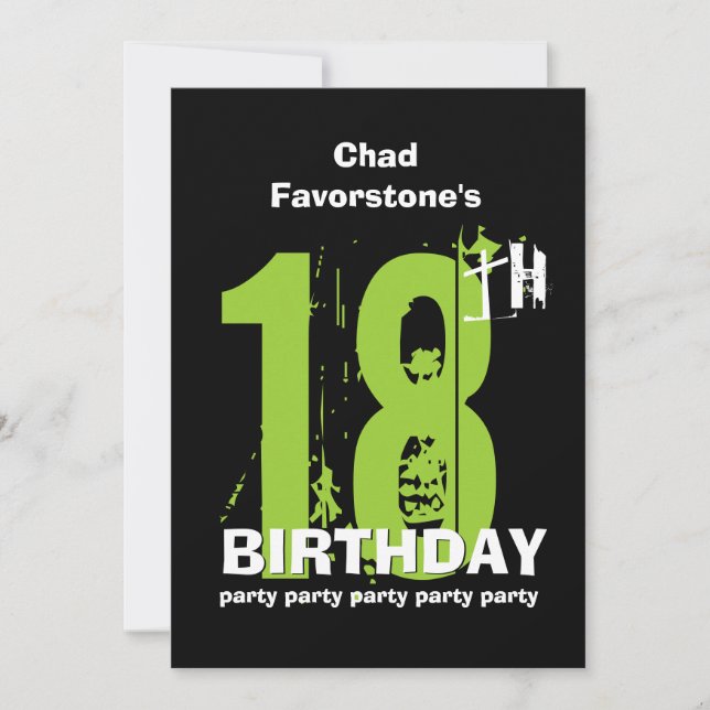 18th Modern Weathered Grunge Birthday Party Invitation (Front)