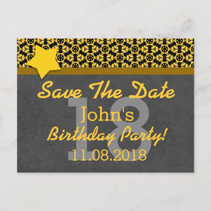 18th Save the Date Dark Grey Gold STARS G80K Announcement Postcard