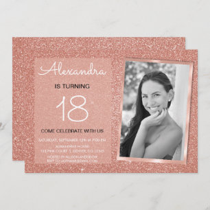 18th Sparkle Rose Gold Blush Pink Photo Invitation
