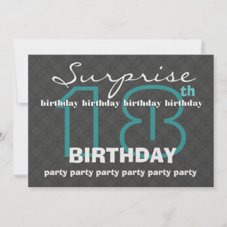 18th SURPRISE Birthday Modern Teal Charcoal W609 Invitation
