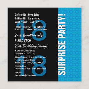 18th Surprise Birthday Modern Turquoise Blue V105 Invitation