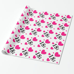 18th Teen Birthday Custom Name PINK HEARTS A07 Wrapping Paper