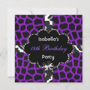 18th Teen Birthday Party Black White Purple Invitation