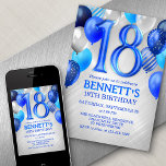 18th Teen Boy Blue Birthday Invitation<br><div class="desc">A party, a whole party, and nothing but a party. That's what's in this birthday design. Featuring bold numbers and elegant typography surrounded by balloons, this design is as fun and bold as he is. The blue and silver colour scheme lends an edgy, masculine air to the design. Perfect for...</div>