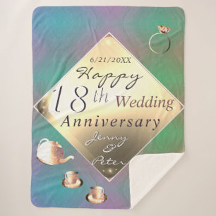 18th Wedding Anniversary Acquamarine & Porcelain Sherpa Blanket