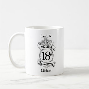 18th Wedding Anniversary Black and White Roses Coffee Mug