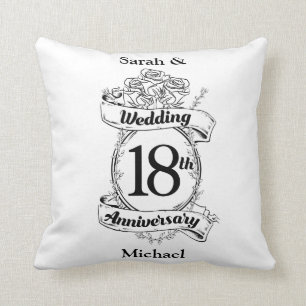 18th Wedding Anniversary Black and White Roses Cushion
