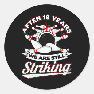 18th Wedding Anniversary Bowling Striking 18 Years Classic Round Sticker