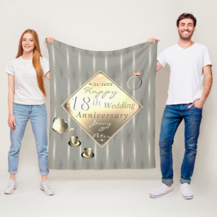 18th Wedding Anniversary Porcelain Cat's Eye Fleece Blanket