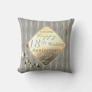 18th Wedding Anniversary Porcelain Cat's Eye Throw Cushion