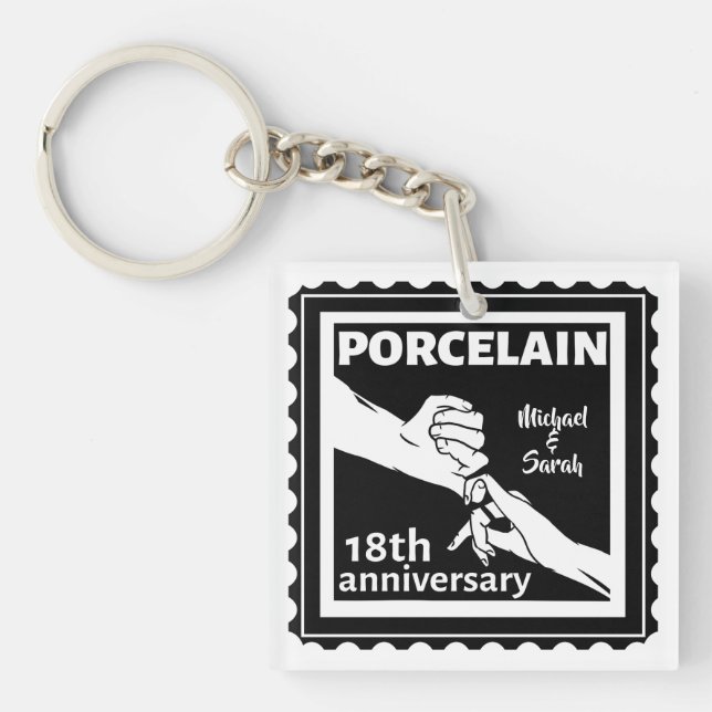 18th wedding anniversary porcelain traditional key ring (Front)