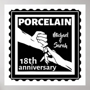 18th wedding anniversary porcelain traditional poster