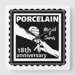 18th wedding anniversary porcelain traditional square wall clock
