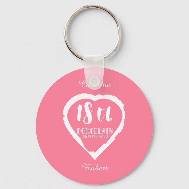 18th Wedding anniversary traditional porcelain Key Ring (Front)