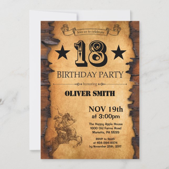 18th Western Birthday Invitation (Front)