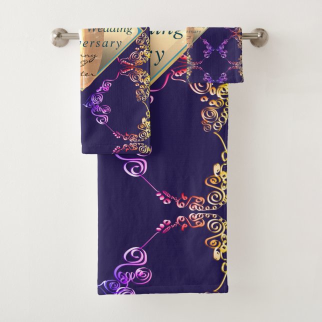 18thAnniversary Porcelain Cat's Eye Drk Blue Bath Towel Set (Insitu)