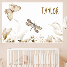 18x12 Watercolor Vintage Sepia Floral Baby Nursery