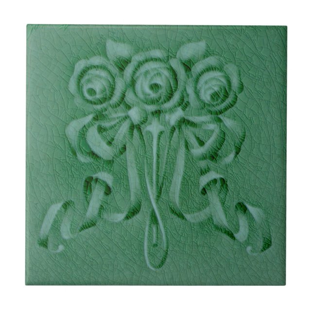 1900 Boote Roses Green Faux Relief Reproduction Ceramic Tile (Front)