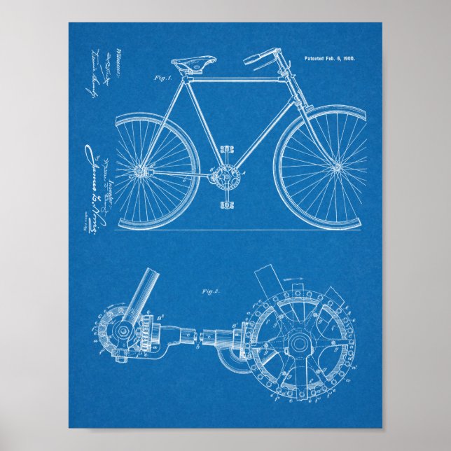 1900 Chainless Bicycle Design Patent Art Print (Front)