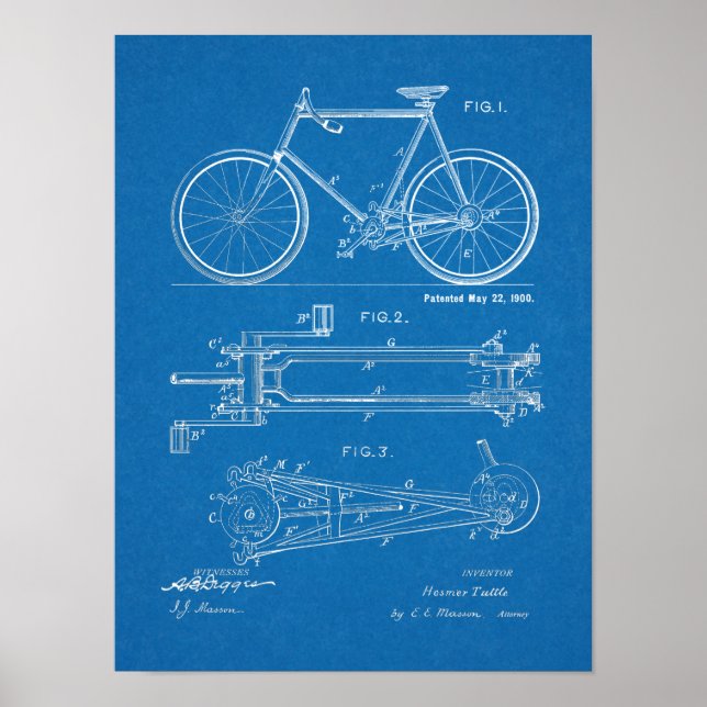 1900 Chainless Bicycle Design Patent Art Print (Front)