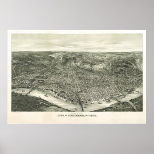 1900 Cincinnati, OH Birds Eye View Panoramic Map Poster