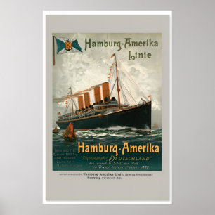 1900 “Hamburg-Amerika Line” Vintage Style Ocean Poster