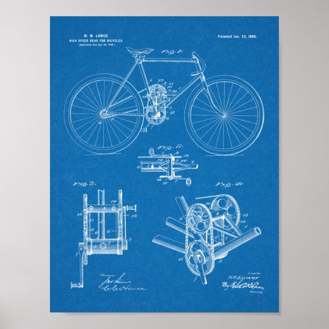 1900 High Speed Gear Bicycle Design Patent Print (Front)