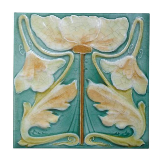 1900 Malkin Art Nouveau Floral Repro Faux Relief Ceramic Tile (Front)