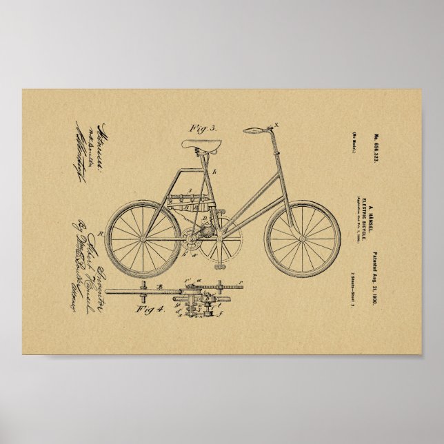 1900 Vintage Electric Bicycle Patent Art Print (Front)