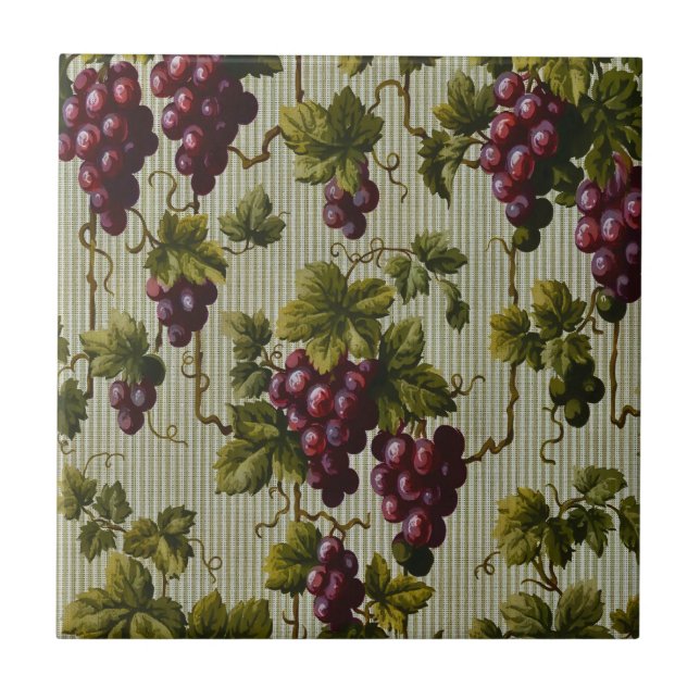 1900 Vintage Grapes Fruit Botanical Design Ceramic Tile (Front)