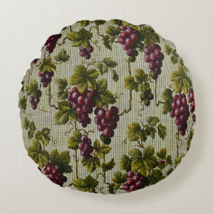 1900 Vintage Grapes Fruit Botanical Design Round Cushion