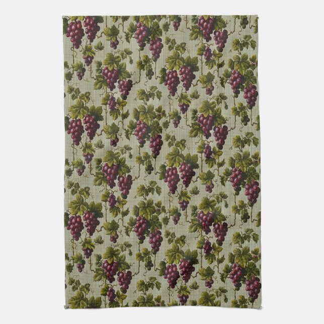 1900 Vintage Grapes Fruit Botanical Design Tea Towel (Vertical)