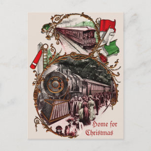 1900s Home For Christmas Train Holiday Postcard