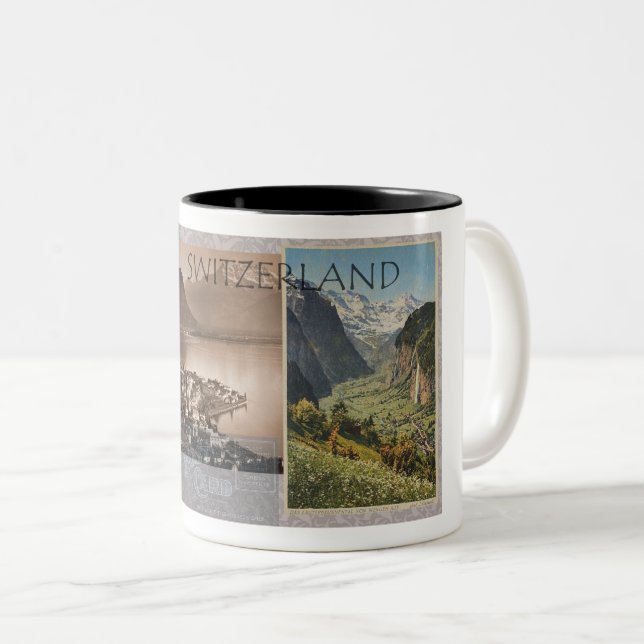 1900s SWITZERLAND POSTCARD DESIGN Two-Tone Coffee Mug (Front Right)