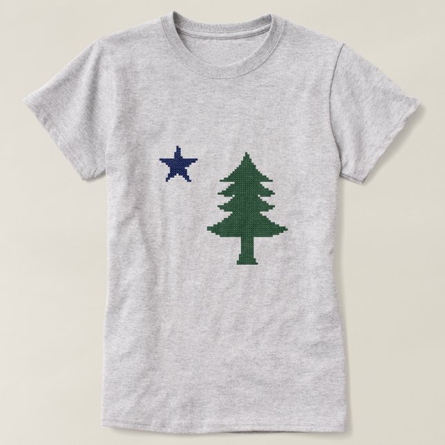 1901 Maine Flag Faux Cross Stitch T-Shirt (Design Front)