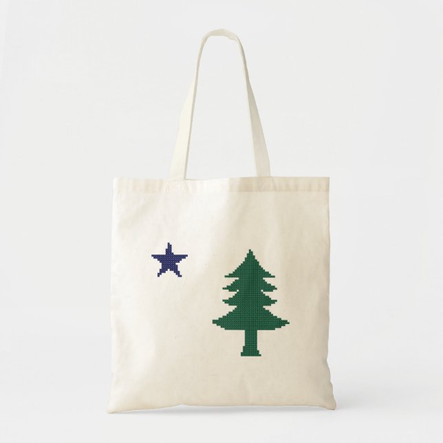 1901 Maine Flag Faux Cross Stitch Tote Bag (Front)