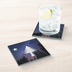 1901 Maine Flag - Starry Night Edition Glass Coaster