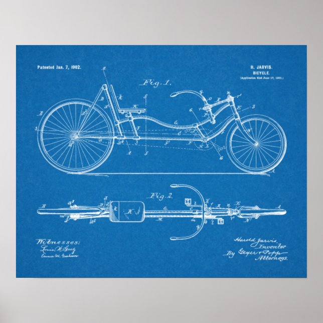 1902 Bicycle Recumbent Design Patent Art Print (Front)